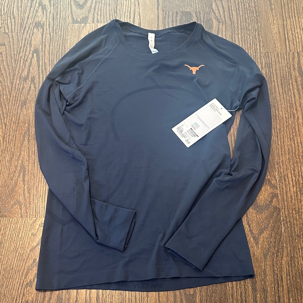NWT lululemon UNIVERSITY OF TEXAS swiftly tech long sleeve 2.0 size 10 navy